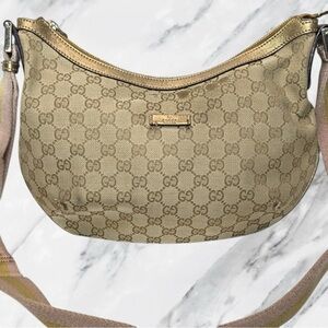 Gucci Vintage Authentic GG Monogram Cream Brown Hobo Shoulder Crossbody Bag Y2K